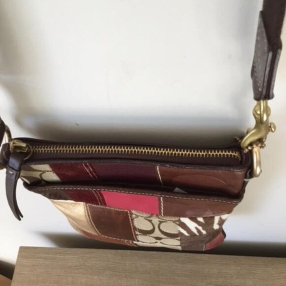 COACH Signature Patchwork Multicolor Canvas Leather Suede Shoulder Bag Crossbody - Picture 6 of 11